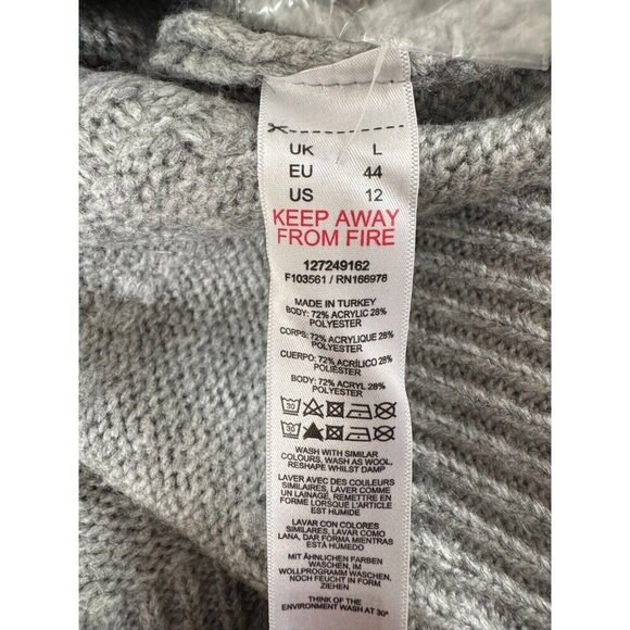 NWT Topshop Knitted Easy Clean Rib Detail Relaxed Cardigan In Gray Women Size 12 - Picture 8 of 8